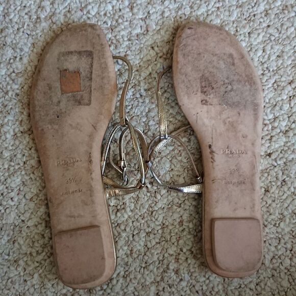 Prada gold metallic thong-strap flat sandals size 39.5 - Picture 12 of 12